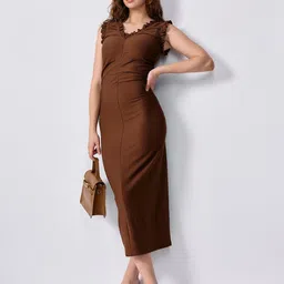 Outzidr Women Ruched Detail Sheath Midi Dress-picture-21