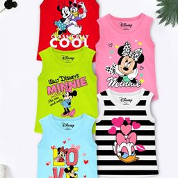 Disney By Miss and Chief Girls Pack Of 5 Graphic Printed Sleeveless Cotton T-shirt-25