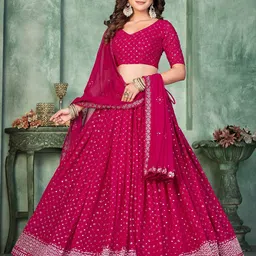 KALINI Embroidered Sequinned Georgette Semi-Stitched Lehenga & Blouse With Dupatta-image-74