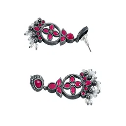 Sangria Silver-Plated Artificial Stones-Studded Geometric Shaped Drop Earrings image 5