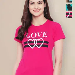 Metronaut Women Pack of 3 Graphic Printed Round Neck Cotton T-shirts-image-90