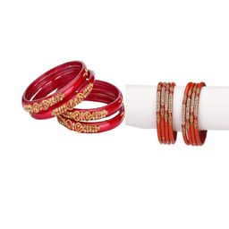 SOMIL Set Of 12 Red Alloy Artificial Stones and Beads Antique Bangles-image-30