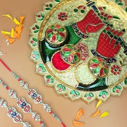 Anouk Set Of 3 BRO Rakhi With Quirky Card & Pooja Thali-24