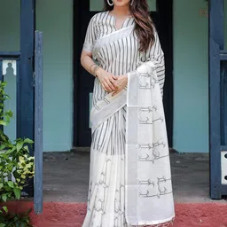 Mitera Striped Printed Banarasi Saree-image-28