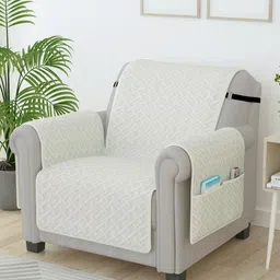 Story@home Off White Self design Microfiber Single Seater Sofa Cover With Arms-2