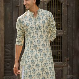 Shasak Floral Printed Mandarin Collar Cotton Straight Kurta-image-71