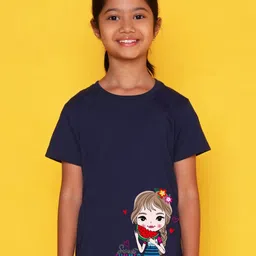 NUSYL Girls Cute Girl & Text Printed Regular Fit T-Shirt-image-89