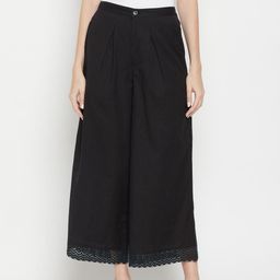 MJ LIFE STYLE Women Black Wide-Leg Culottes with Lace Hem Palazzos-image-46