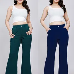 NU CLOTHS Women Pack Of 2 Original Bootcut Fit Mid-Rise Trousers-picture-32