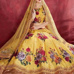ODETTE Printed Thread Work Semi-Stitched Lehenga & Unstitched Blouse With Dupatta image 3