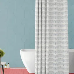 ArtzFolio White & Blue Striped Waterproof Shower Curtain-image-84