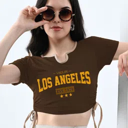 Genzy Women Cotton round neck printed typography Crop top-image-88
