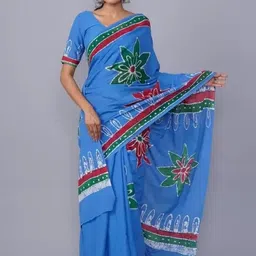 TROPWEAR Floral Linen Blend Block Print Saree-picture-6