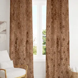 B' Decorlish Beige 2 Pieces Ethnic Motifs Printed Room Darkening Velvet Window Curtain-53