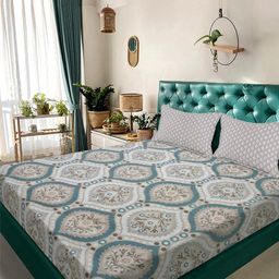 KLOTTHE Grey & Multicoloured Floral 300 TC King Bedsheet with 2 Pillow Covers-picture-21
