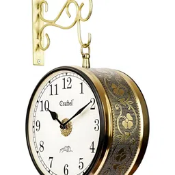 CRAFTEL Gold-Toned And Black Textured Analogue Round Vintage Double Sided Wall Clock-5