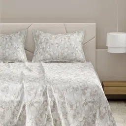DREAM WEAVERZ White And Grey Printed Cotton 220 TC King Bedsheet Set 2.75m x 2.55m-image-1