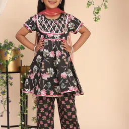 Cutiekins Girls Floral Printed Anarkali Kurta with Palazzo & Dupatta-image-45