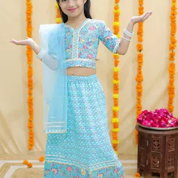 JUNITOS Girls Printed Ready to Wear Lehenga & Blouse With Dupatta-image-19