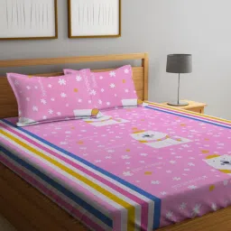 klotthe Pink Characters 300 TC Cotton Double Size Bedsheet With 2 Pillow Covers-picture-16