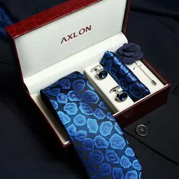 Axlon Men Geometric Tie, Cufflinks, Flower Pin & Pocket Square Accessory Gift Set-11