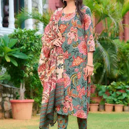 KALINI Women Floral Printed Regular Kurta with Trousers & With Dupatta-42
