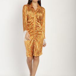 Blissence Women Print Shirt Collar Fringed Satin Shirt Dress-image-37