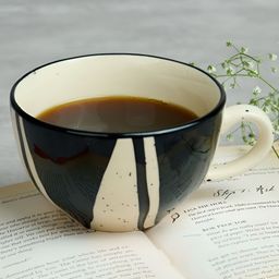 BlackCarrot Black & Tan Printed Stoneware Matte Cups Set of Cups and Mugs-0