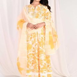 KOTHOTYA Women Floral Printed Regular Mirror Work Kurta with Trousers & With Dupatta-1