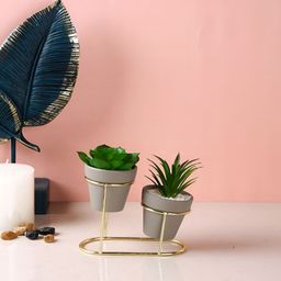 TAYHAA White 2 Pieces Succulent Artificial Plant With Pot-50