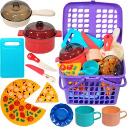 Bucket with Kitchen Toys Set and Pizza Cutting Toy for Kids-11