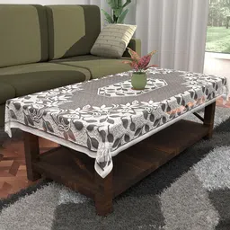 Kuber Industries Grey Floral Self Design Cotton 4 Seater Table Cover-95
