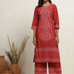 Biba Ethnic Motifs Printed Regular Silk Crepe Straight Kurta with Palazzos-56