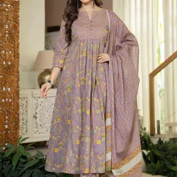 JAIMINI Women Floral Printed Cotton Kurta with Trousers & Dupatta-45