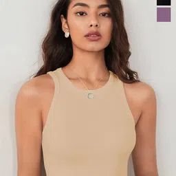 BAESD Women Pack of 3 Solid Round Neck Tank Crop Top-picture-10