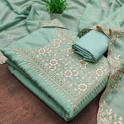 LeeliPeeri Designer Floral Embroidered Thread Work Unstitched Dress Material-picture-27