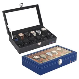 Kuber Industries 2-Pcs Black & Navy Blue 12 Slots Wrist Watch Organisers-67
