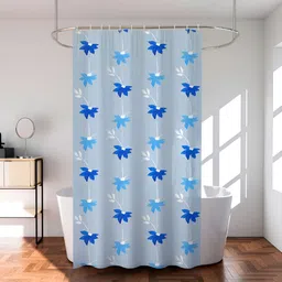 Aura 2 Pieces Blue & White Floral Printed Shower Curtain With 8 Rings-image-34