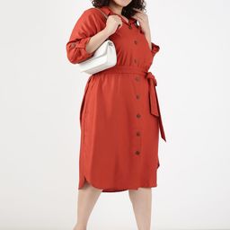 The Pink Moon Rust Tie-up Shirt Dress-image-72