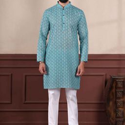 PulseIQ Men Blue Linen Kurta Sets-picture-42