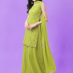 PARROT CREATION Geometric Embroidered Sequinned Georgette Kurti with Sharara And Dupatta image 4