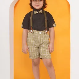 Aj DEZInES Boys Short Sleeves Pure Cotton Shirt With Shorts & Suspenders-27