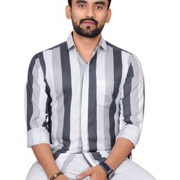 Metronaut Men Regular Fit Spread Collar Vertical Striped Casual Shirt-image-85