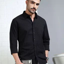 RIGS AND RAGS Men Classic Slim Fit Solid Spread Collar Cotton Casual Shirt-picture-47