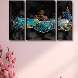 SAF Black & Blue 3 Pieces Floral And Botanical Printed Wooden Wall Art-image-40
