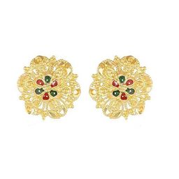 DIVASTRI Gold-Plated Artificial Stones Studded Floral Shaped Studs-11