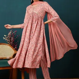 KIMAYRA Floral Printed Kurta with Trousers & Dupatta-picture-58