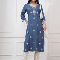 Vishudh Floral Embroidered V-Neck Mirror Work Straight Kurta-picture-53