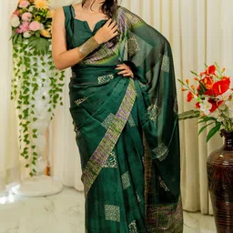 KALINI Tie and Dye Poly Chiffon Block Print Saree image 5