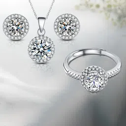 Peora Silver-Plated Cubic Zirconia Studded Jewellery Set With Finger Ring-image-18